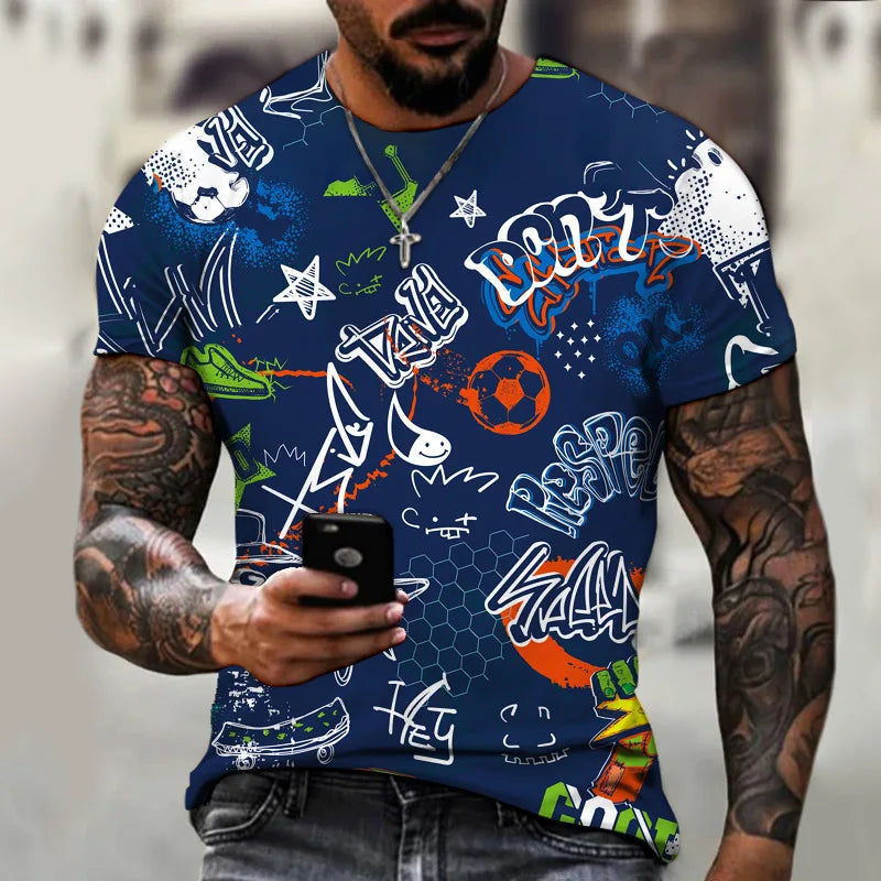 New Fun Graffiti Street T-shirt 3D Printed Men's Hip Hop Summer Cool Tee shirt Casual Youth Popular Personality Short Sleeve Top