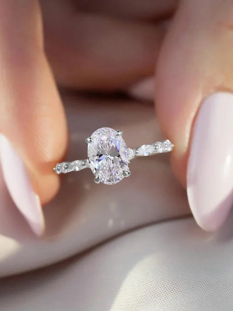 925 Sterling Silver Elliptical Horse Eye Fashionable Zircon Ring For Women Engagement Wedding Luxury High Quality Fine Jewelry