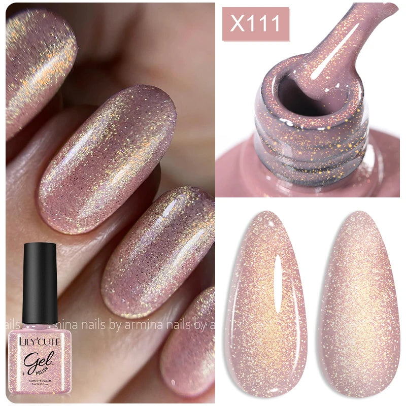 LILYCUTE 7ml Neon Reflective Nail Gel Polish Dark Flash Glitter Effect Fluorescent Gel Soak Off UV Gel Summer Nail Art Varnish