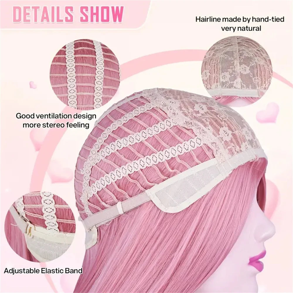 Long Pink Vibrant Pink Straight Love Wig, 26 Inch, Heat Resistant Synthetic Middle Part Wig, Halloween Christmas Festival