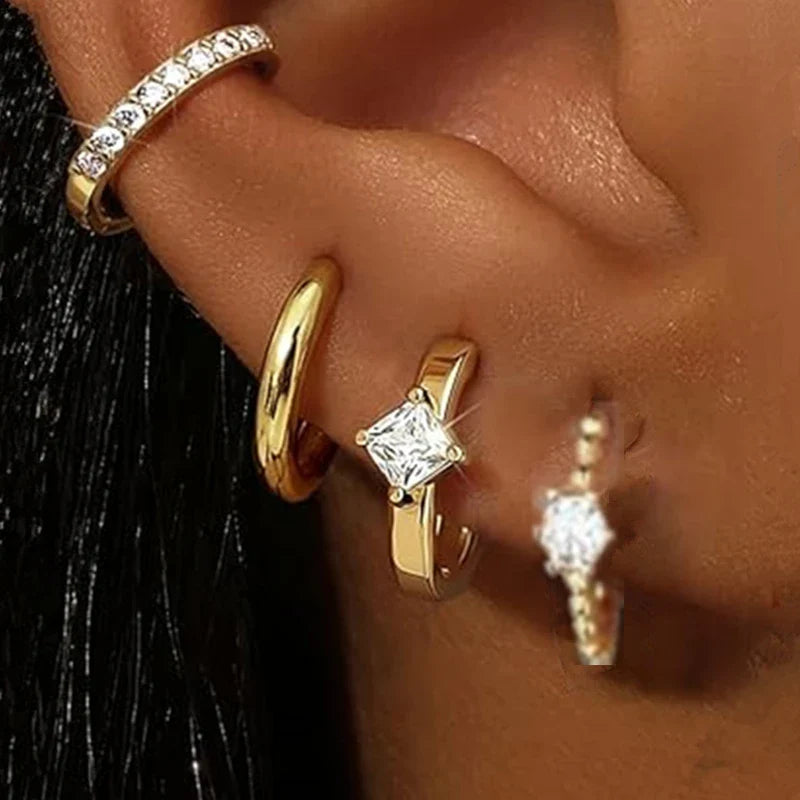 Huggie Hoop Earrings Set for Women | Crystal Zircon Tragus Cartilage Piercing Jewelry