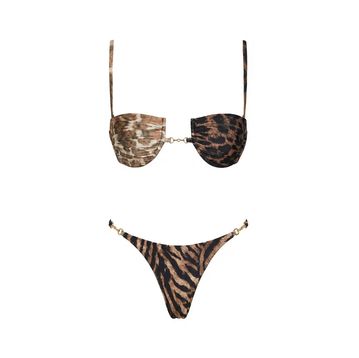 New 2Pcs Halter Swimsuit With Mini Skirt Women Bikini Push Up Swimwear Bandeau Biquini Printed Swim Suit Bathingsuit Beachwear
