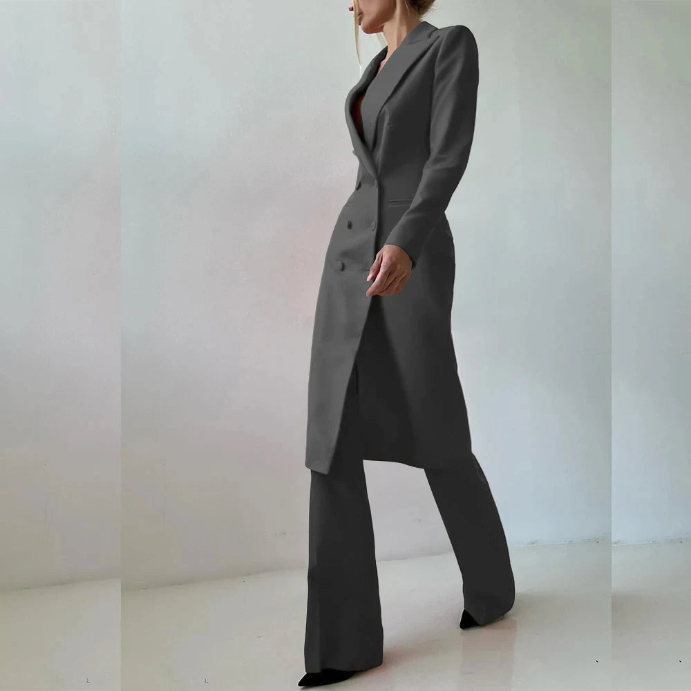 Customized Elegant Slim Fit Women's Suits 2 Piece Blazer Double Breasted Peak Lapel Long Jacket Pants Sets Fashion Clothing 2025