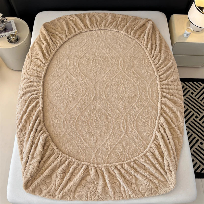 Warm Fleece Elastic Fitted Bed Sheet Thermal Winter Sheets Mattress Topper Protector Cover for Single Couple Double Bedsheet