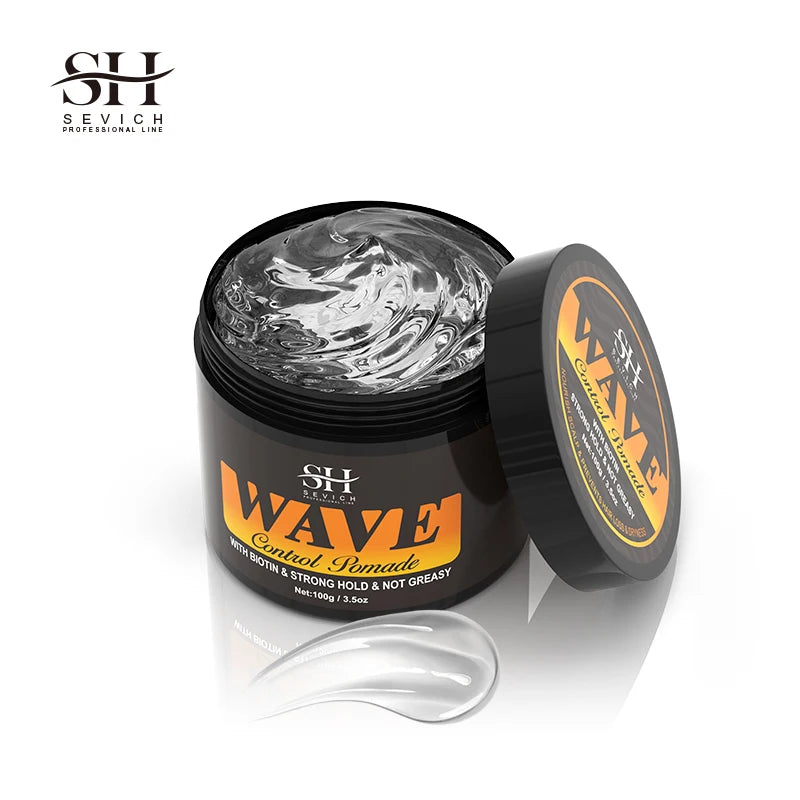 Natural Wave Control Pomade with Biotin for Men - Strong Hold 360 Waves