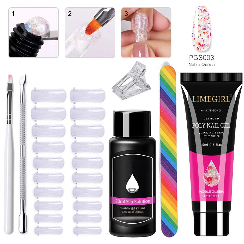 Limegirl Poly Nail UV Gel Set for Nails Quick Extension Building Soak Off UV Polys Nail Gel Kit Manicure Art  Decoration Tools
