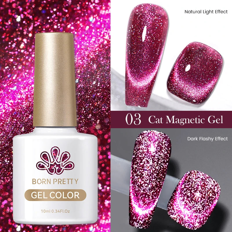 BORN PRETTY 10ml Rainbow Auroras Cat Magnetic Gel Nail Polish Holographics Nail Gel for Manicure Design Varnis Semi Permanent
