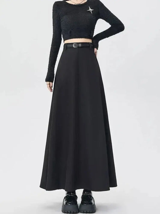 High-Waist A-Line Pleated Midi Skirt with Tie Belt