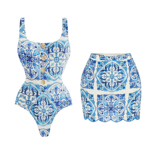 2Pc Retro Print Swimsuit 2026 Sexy Bikini Women Swimwear Push Up Swim Suit Female Bandeau Biquini Bathingsuit Beachwear Cover Up