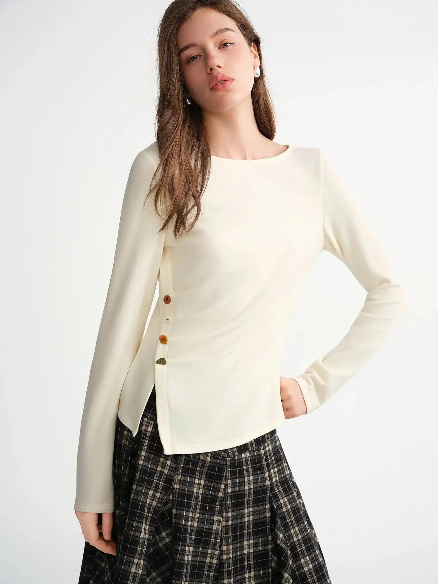 Velvet Fleece Irregular Hem Top: Warm, Slim Fit, and Stylish