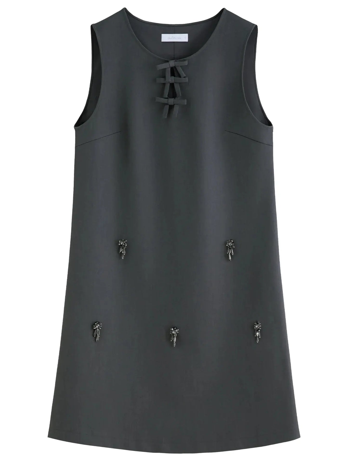 Embellished Beaded Tank Dress with Bow Accent for Fall