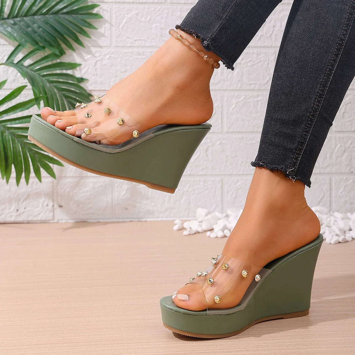 Trend Women Wedges Sandals Summer Beach Platform Sandals Femme Lightweight High Heels Shoes Designer Dress Crystal Slides Women