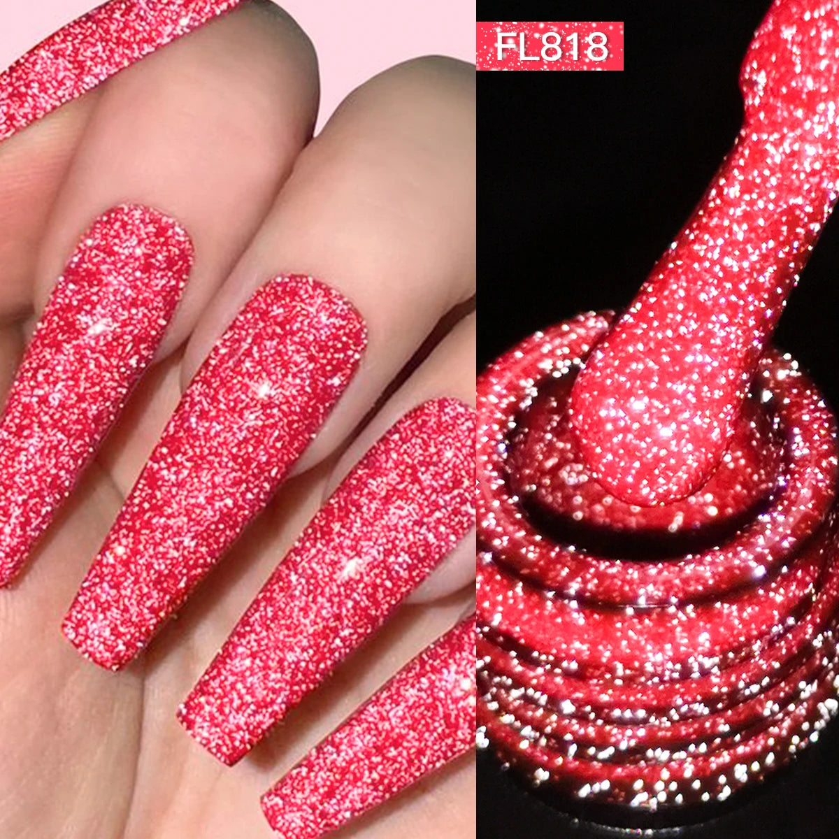 FOUR LILY 10m Pink Fluorescent Reflective Gel Nail Polish Glitter Neon Semi Permanent UV LED Gel Nail Art Varnish Manicure