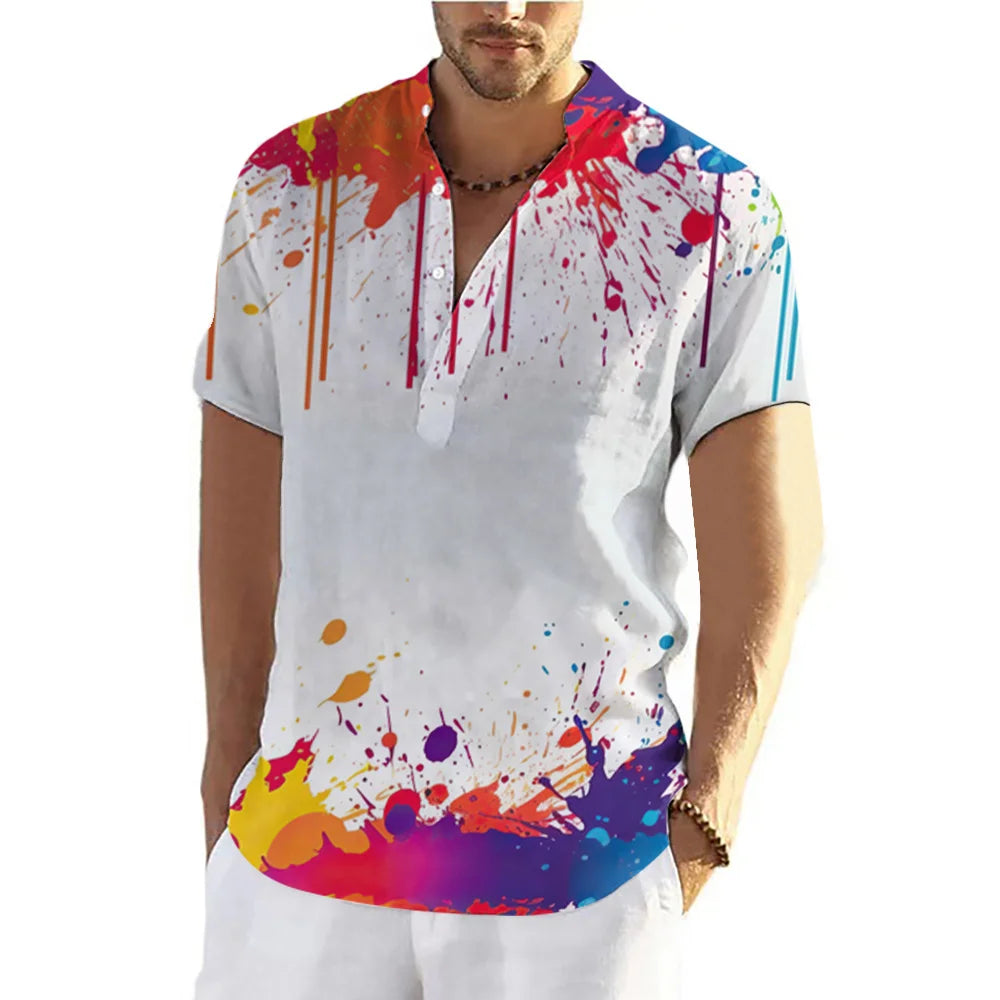 Graffiti 3D Print Henley Shirts Men's Fashion