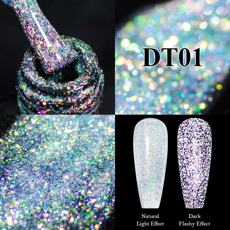 MEET ACROSS 7ml Reflective Glitter Gel Nail Polish Glitter Reflective Effect Semi Permanent UV LED Nail Art Gel Varnish Manicure