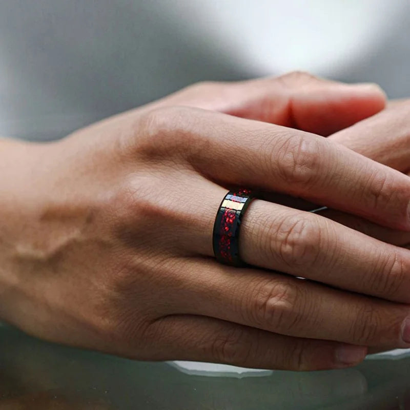 Silvery Couple Rings Stainless Steel Inlaid with Red Artificial Gemstones Rings Couples Newlyweds Halloween Rings