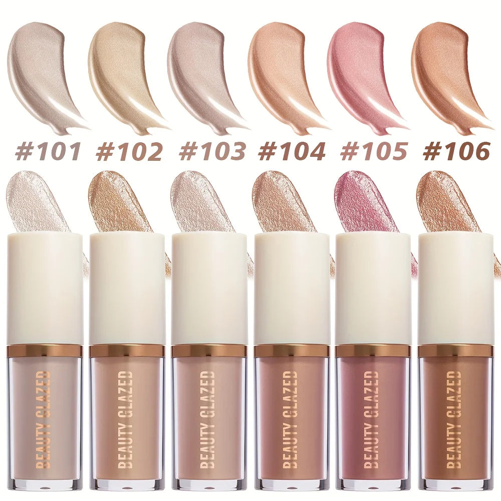 BEAUTY GLAZED 6 Colors Liquid Highlighter, Shimmering Metallic Finish, Waterproof & Sweat-Resistant, Long-Lasting Moisturizing Lip Glaze