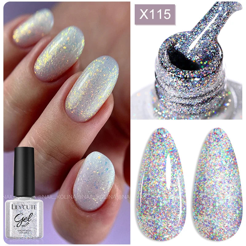 LILYCUTE 7ml Neon Reflective Nail Gel Polish Dark Flash Glitter Effect Fluorescent Gel Soak Off UV Gel Summer Nail Art Varnish