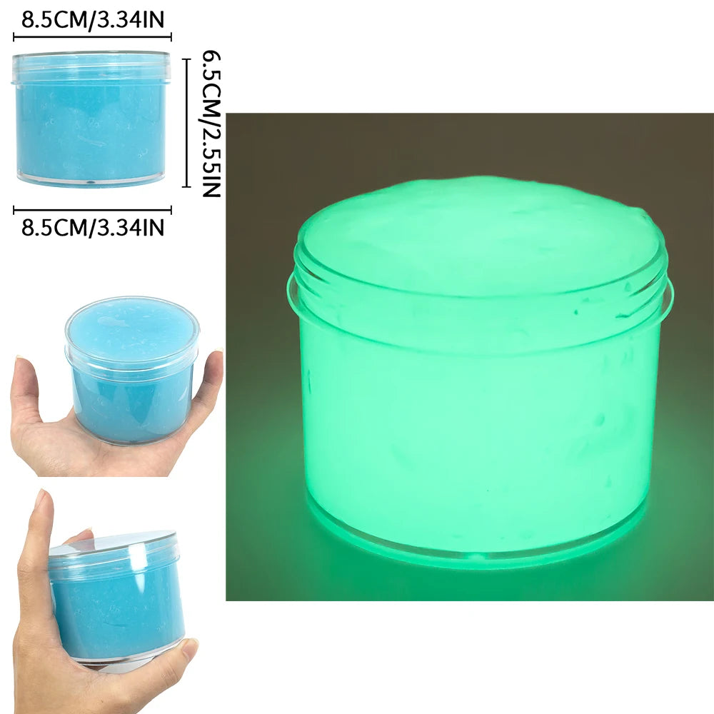 70/300ml Large Glow in the Dark Crystal Slime Toy Non-Stick Super Soft Stress Relief Putty for Kids Party Favors Birthday Gifts
