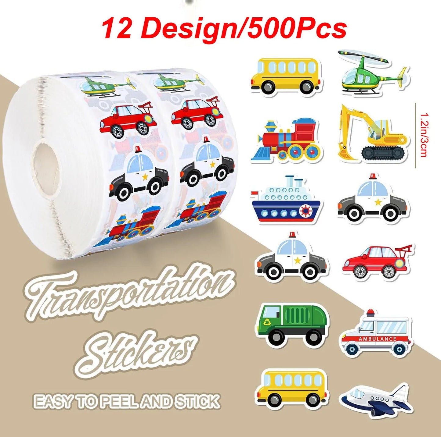 500/1000 Pcs Easykart Truck Vehicle Stickers Construction Stickers Roll For Kids Teens Vehicle Car  Potty Stickers For Home Part