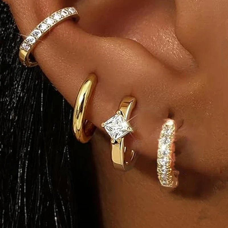 Huggie Hoop Earrings Set for Women | Crystal Zircon Tragus Cartilage Piercing Jewelry