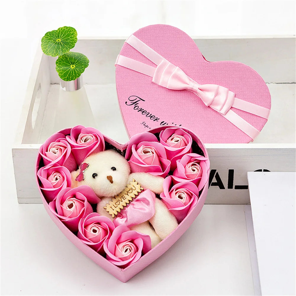 22 Flowers Soap Flower Gift Rose Box Valentines Day Gift Bears Bouquet Wedding Decoration Gift Festival Heart-shaped Box