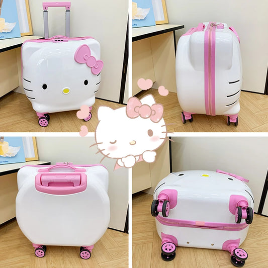 New 20 Inch Hello Kittys Girls Trolley Case Cartoon Suitcase Carry-On Suitcase Anime Figure Bags for Woman Kawaii Cartoon