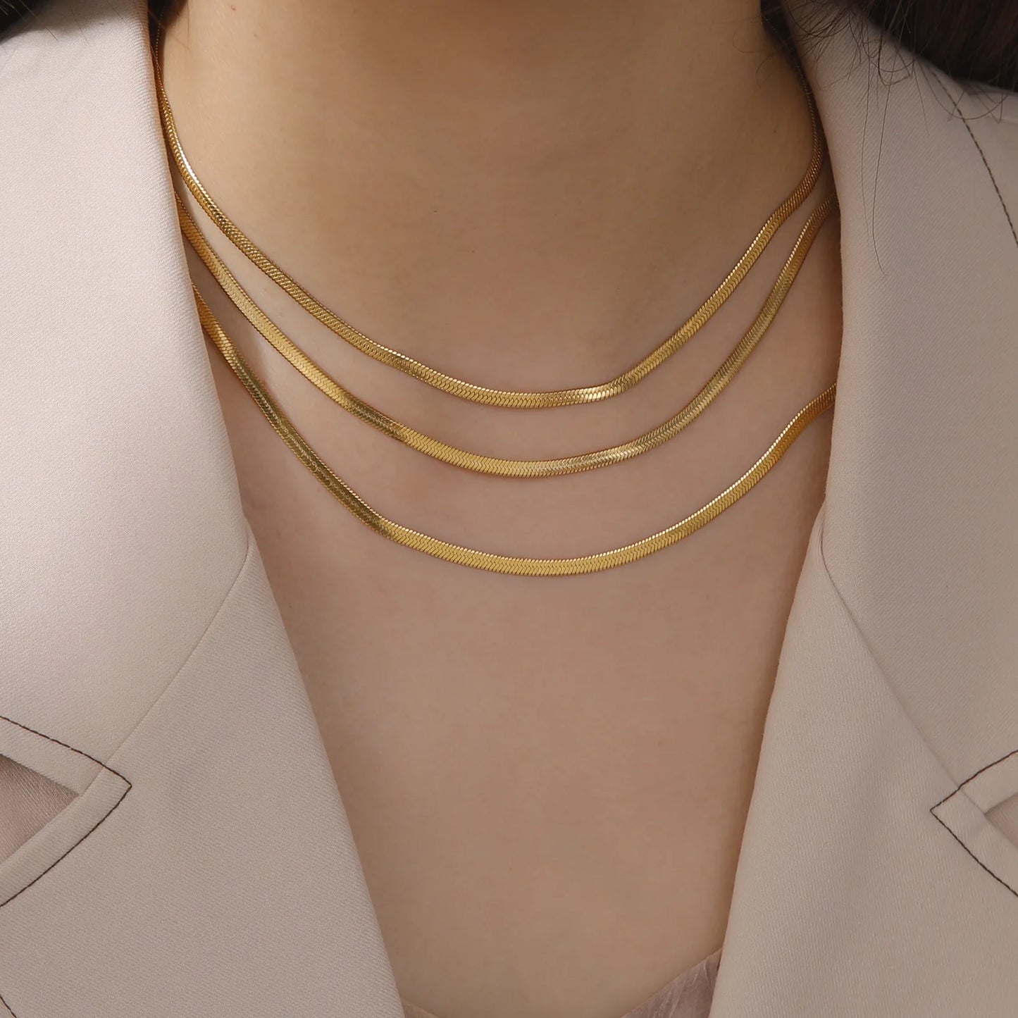 HIPEE Classic Stainless Steel Flat Snake Bone Chain Necklace Gold Waterproof Herringbone Snake Chain for Men Women Jewelry Gift
