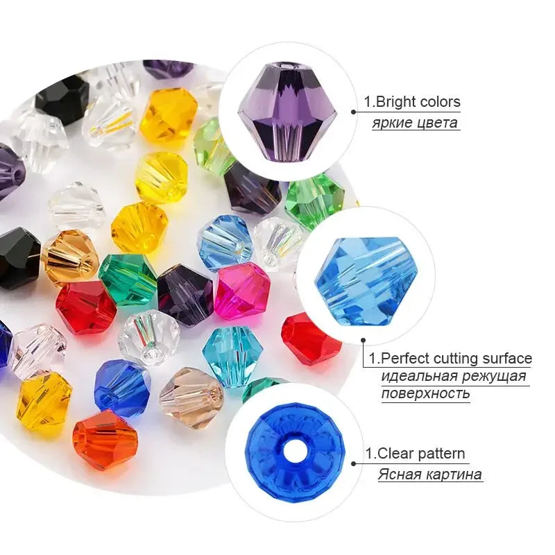 200pcs Glass Bicone Beads 4mm Crystal Beads Jewelry Making Supply for DIY Projects, Bracelets, Necklaces, Earrings