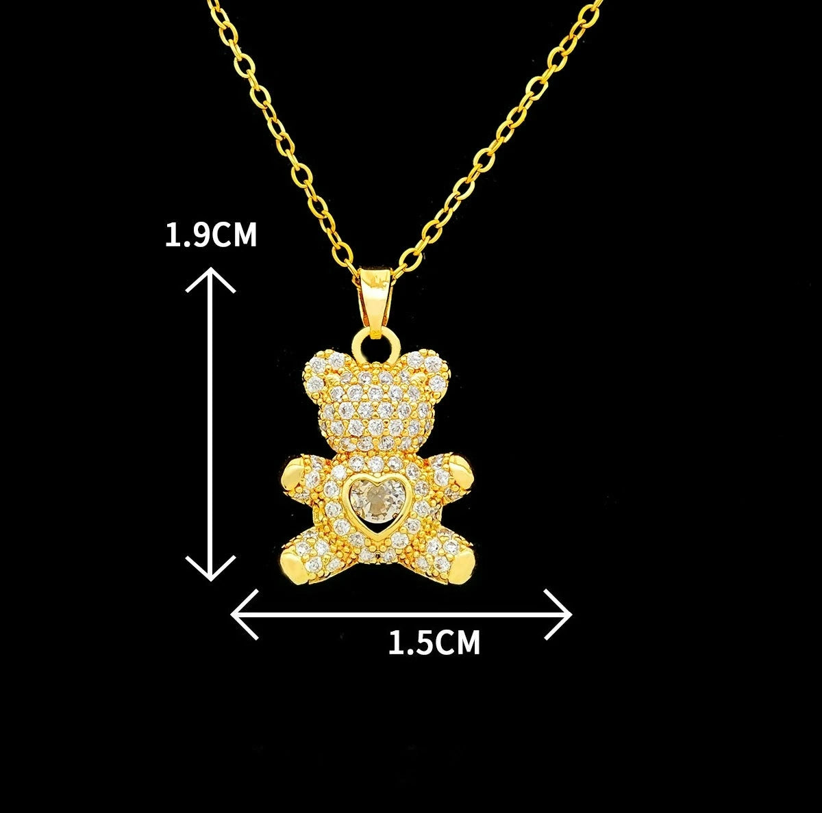 Gold Color Stainless Steel Chain Cute Shiny Zircon Bear Pendant Necklaces for Women Girls Lovely Luxury Jewelry Accessories Gift