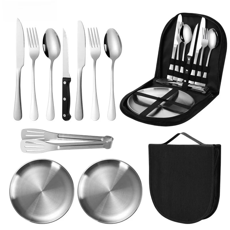 20-Piece Steel Outdoor Camping Cutlery Set Silver-1