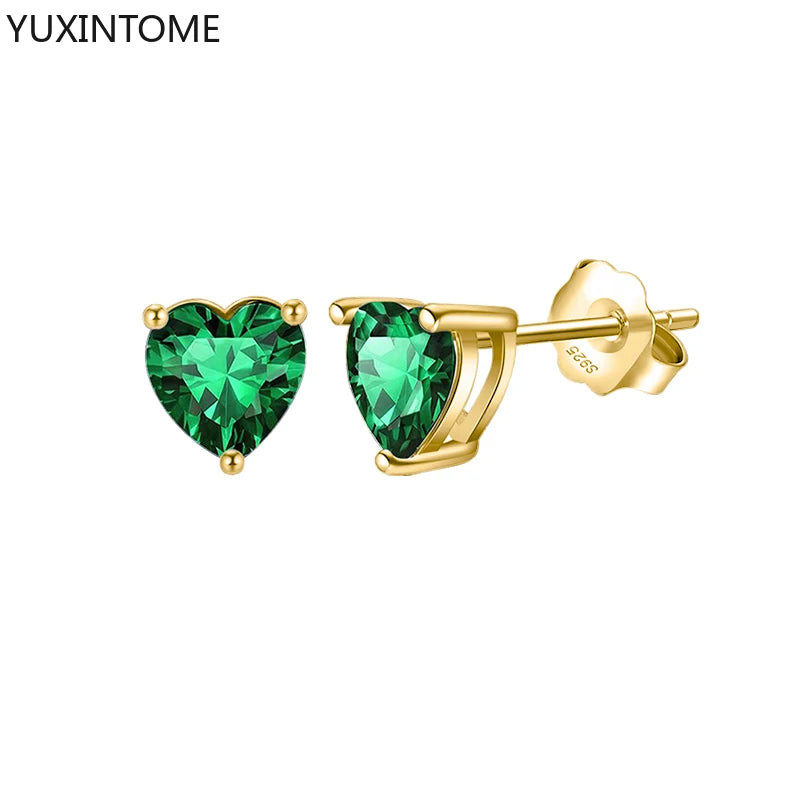 925 Sterling Silver Ear Needle Green Zircon Stud Earrings for Women Luxury Long Chain Geometric Gold Earrings Fashion Jewelry