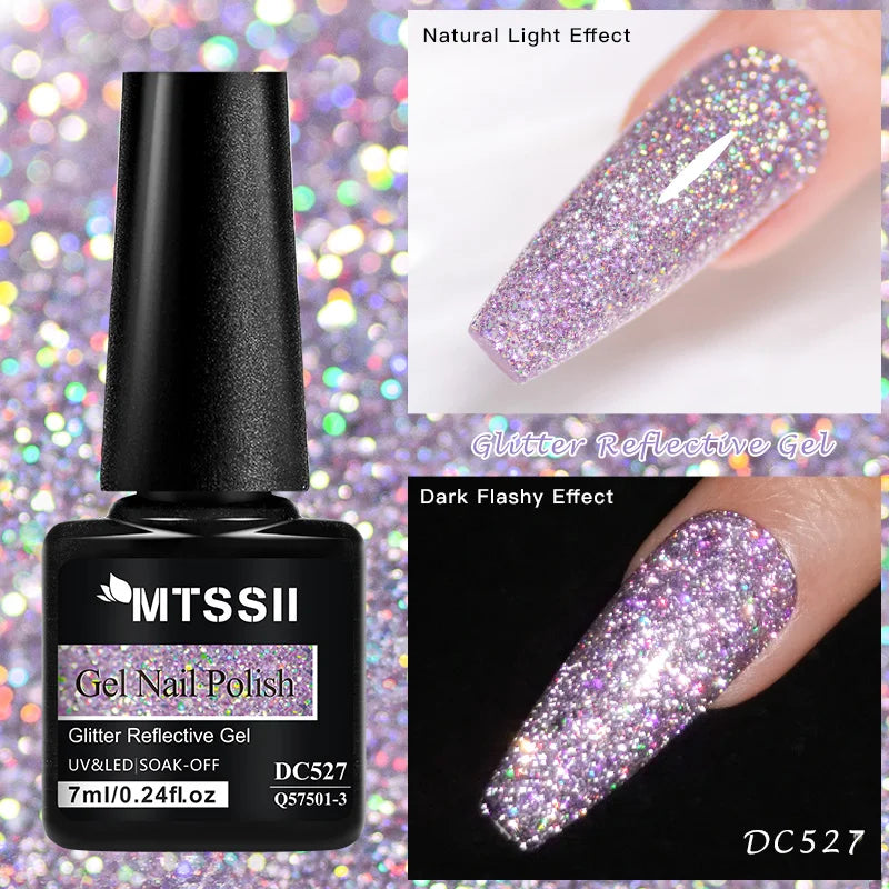 7ml Glitter Reflective Gel Nail Polish Sparkling Soak Off UV LED Gold Silver Black Pink Gel Polish Starter Kit For Home Salon