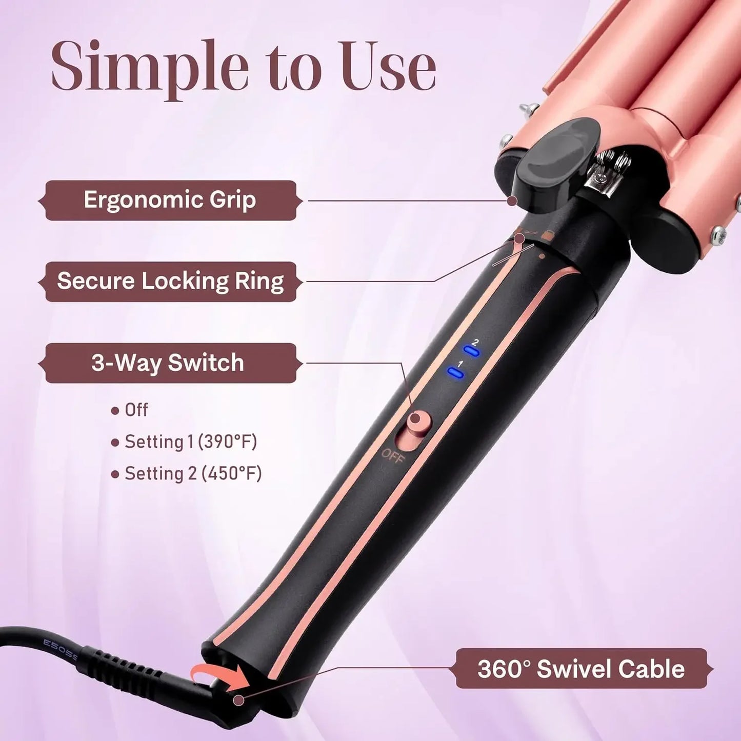 Curling Iron Wand Set 6-in-1 Hair Curler with 3 Barrel Hair Crimper, Spiral Curling Iron - Fast Heating Styling Tools for Women
