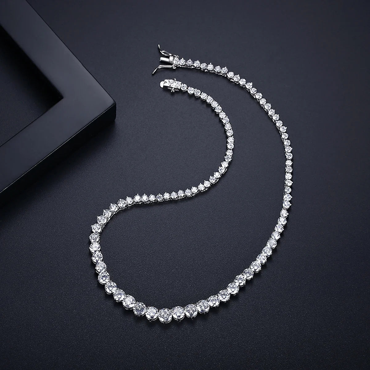 Luxury Designer 7MM Iced Out Tennis Necklace for Women Simulated Diamond 14K White Gold filled Jewelry Wedding Bride Choker