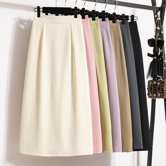 2026 High Waisted Mid Length A-line Long Skirt Split Wrap Body Skirt Summer Female Fashionable Versatile Solid color Skirts