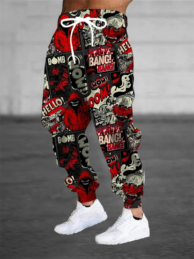 Men's Casual Pants Fashion 3D Colorful Graffiti Print Outdoor Trend Drawstring Pants Large Size Men's Hip Hop Pants