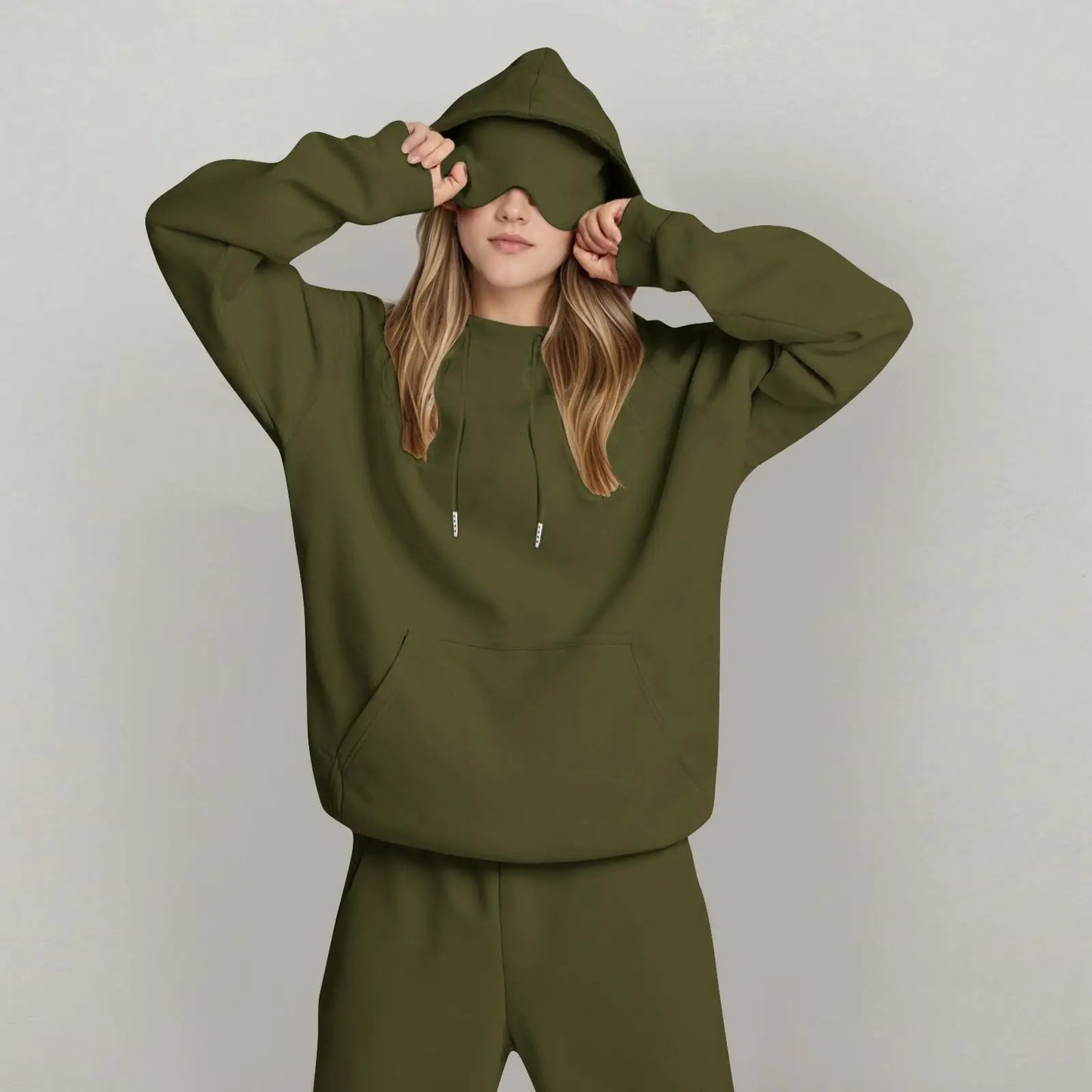 Unisex Hooded Sweatshirt With Built-In Eye Mask Casual Long Sleeved Solid Color Sports Pullover Loose Fit Sweatshirt 2025
