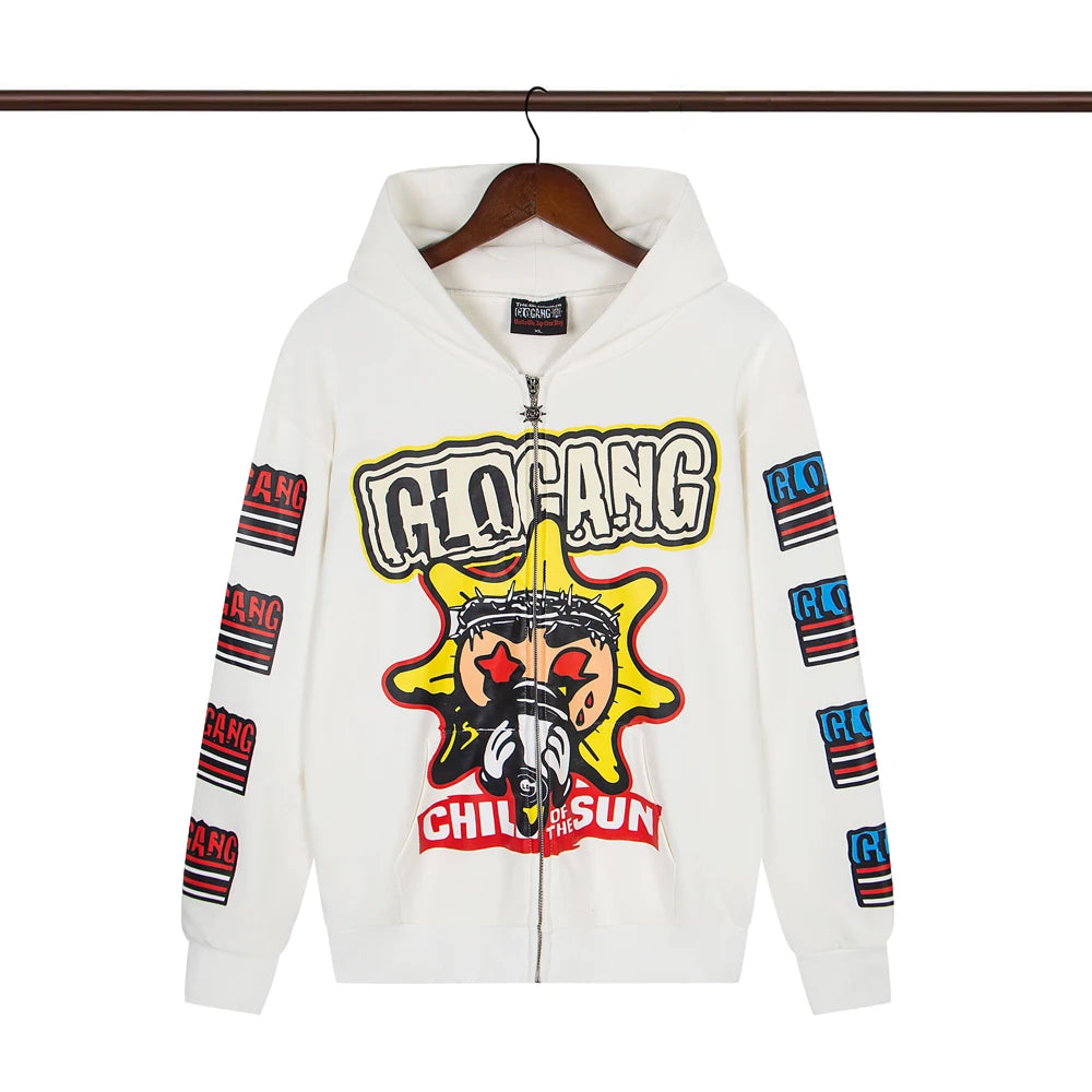 Glo Gang Eroded Glo Thermal embroidery printing Hoodie Men Women High Quality Oversized black full zip Hooded