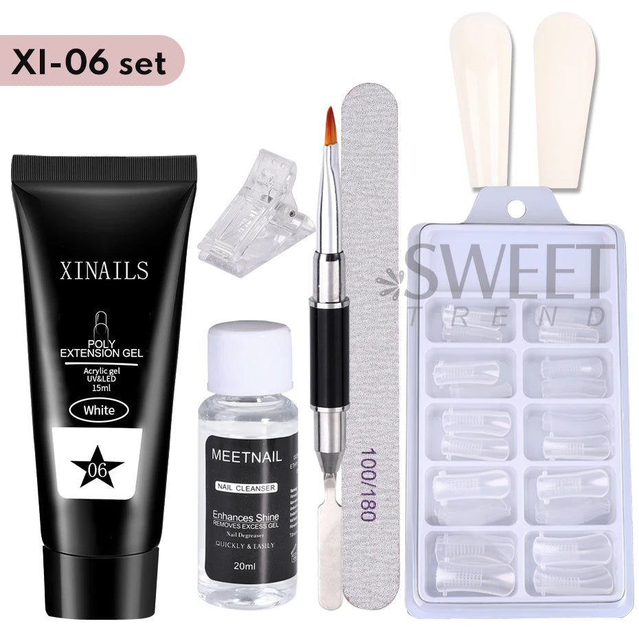 15ml Acrygel Nail Extension Gel Set Quick Building Jelly Prolong Finger Gel With Clip Form Brush File Manicure Constrction Tools