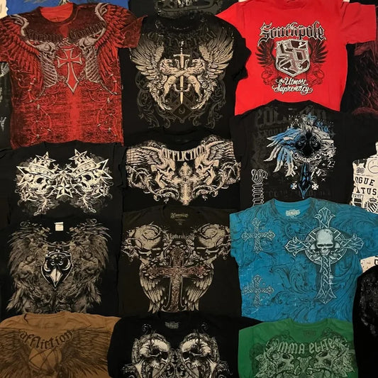 Vlooimark-teistering T-hemp Man Y2K Vintage Seun Straatmode Goties Oorgroot Kortmoue Nuwe XXXXL Top
