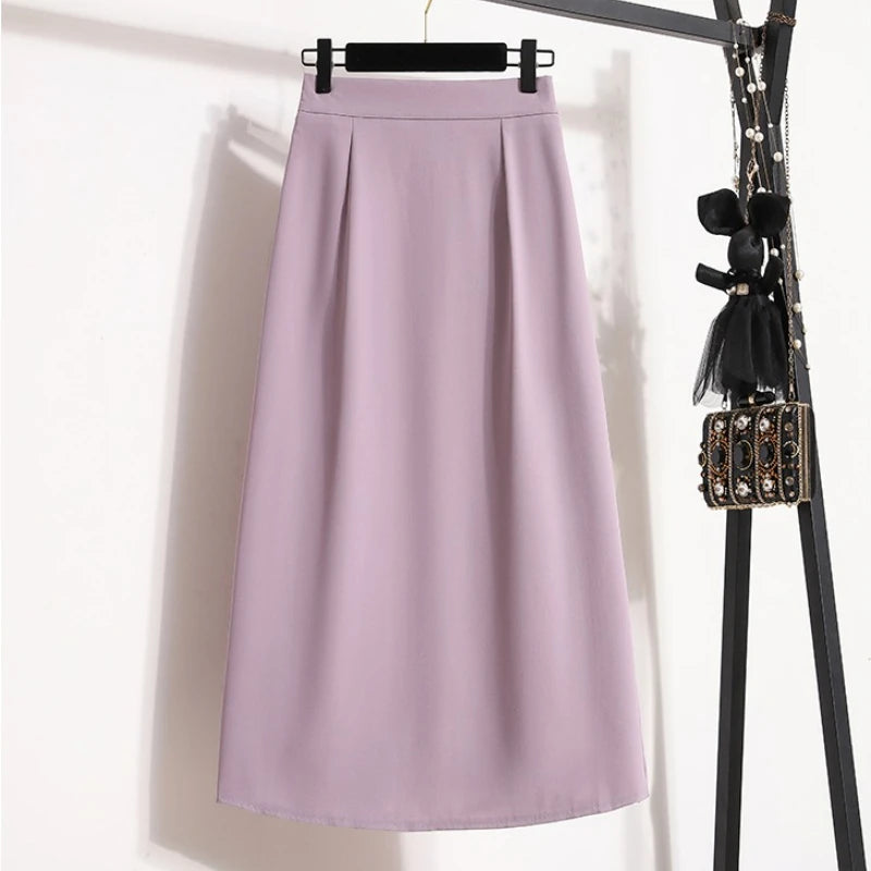 2026 High Waisted Mid Length A-line Long Skirt Split Wrap Body Skirt Summer Female Fashionable Versatile Solid color Skirts