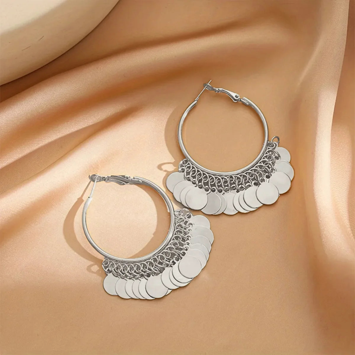 Geometric Disc Charm Earrings | Fashion Hoop Earrings for Women