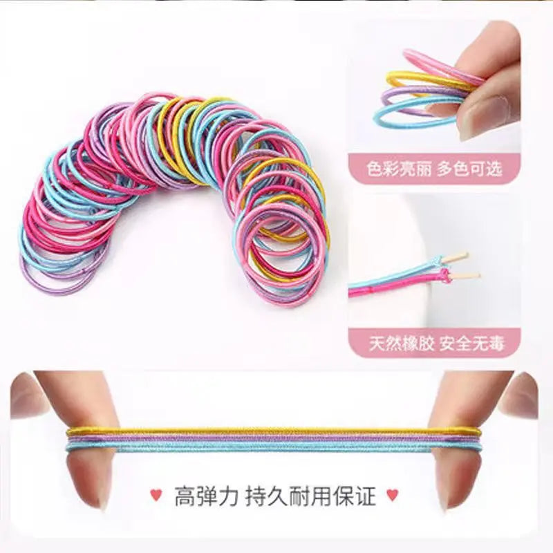 100Pcs/Set Girls Elastic Hair Bands Girls Hair Accessories 2.5cm Colorful Rubber Band Children Ponytail Holder Kids Hair Ties
