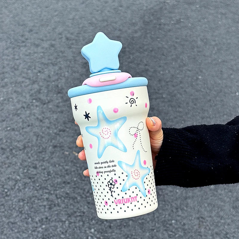 1 piece 760ML Office Star Desktop Portable Cup, High Appearance Level Cute Star Insulated Cup, Home and Outdoor Ice King Cup