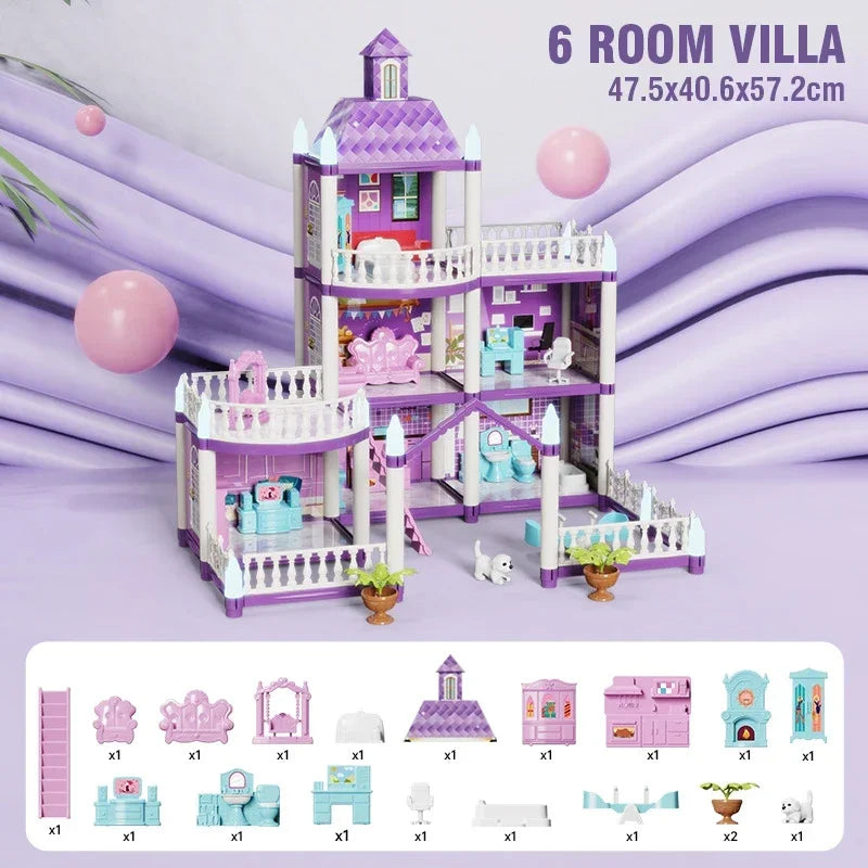 Large Doll House Assembly Villa House 3D Diy Dream Princess Castle Villa Assembly Doll House Set Toy Girl Pretend Family Toy