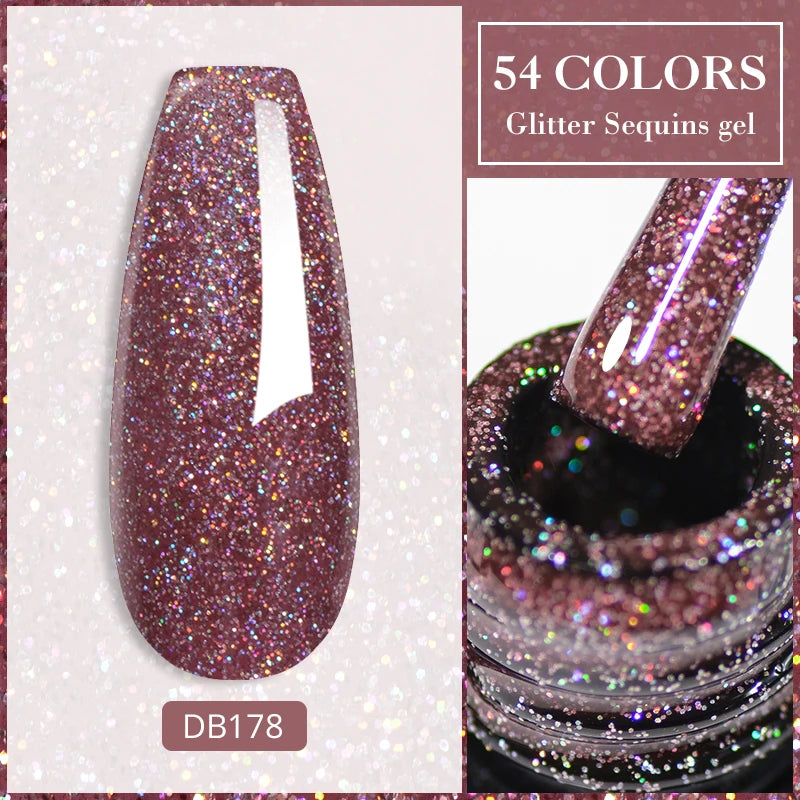 7ml Glitter Reflective Gel Nail Polish Sparkling Soak Off UV LED Gold Silver Black Pink Gel Polish Starter Kit For Home Salon