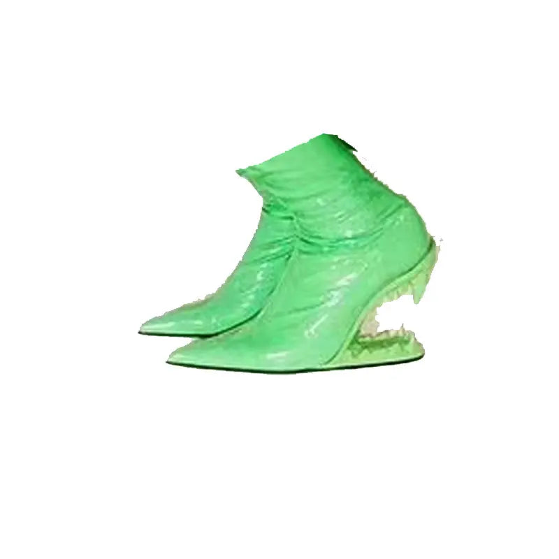 Women's New Pointed Patent Leather Tiger Teeth Slope Heel Fashion Elastic and Calf Short Boots