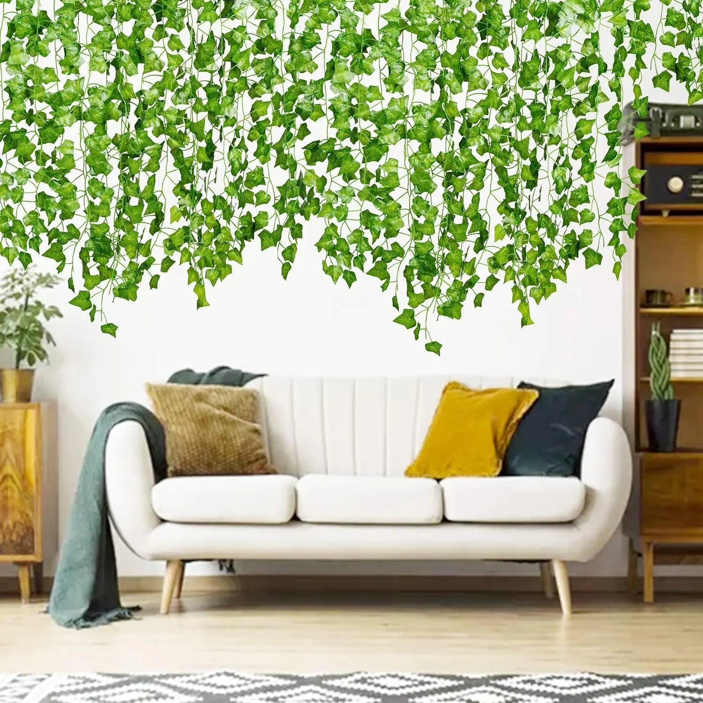 12pcs, 84 Feet Artificial Ivy Leaves Garland for Weddings, Parties, and Home Decor - Realistic Greenery Hanging Plant Vine with