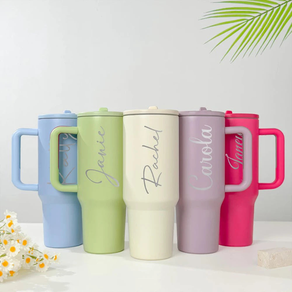 Personalized Custom Name Stainless Steel Insulated Cup With Handle And Straw For Car Use Suitable For Fitness And Outdoor Travel